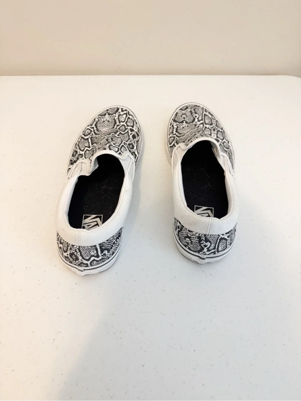 Vans Slip-On Sneakers with Black & White Snake Print